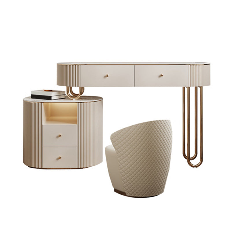 White Vanity, 30.71" High Stone Vanity Set with Stool, 2/4 Drawers Dresser