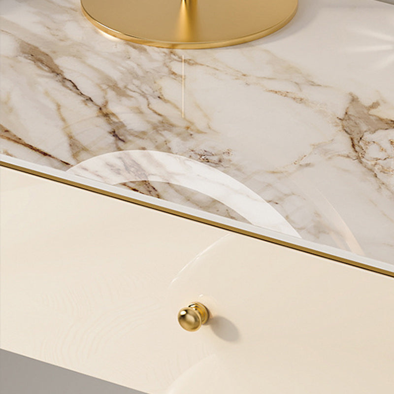 White Vanity, 30.71" High Stone Vanity Set with Stool, 2/4 Drawers Dresser