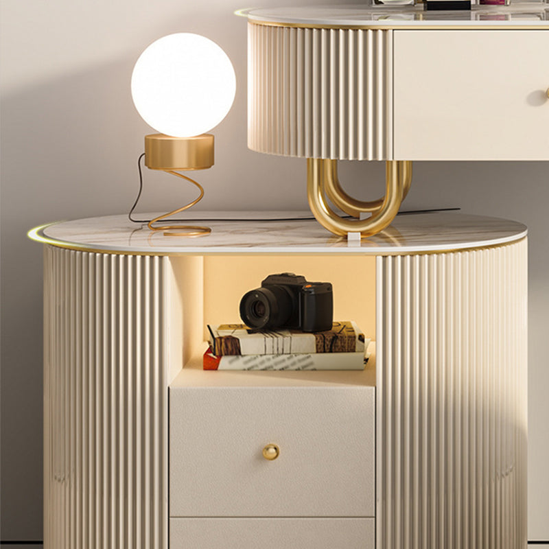 White Vanity, 30.71" High Stone Vanity Set with Stool, 2/4 Drawers Dresser