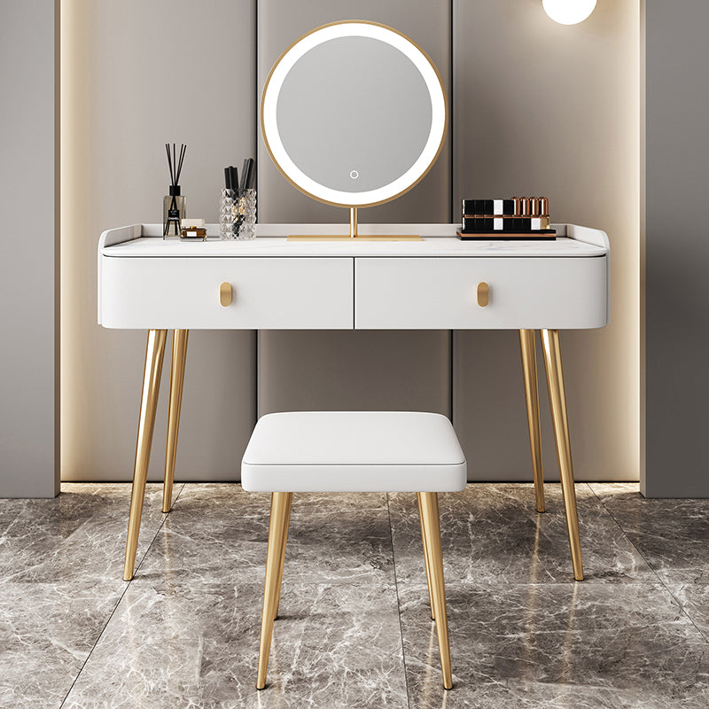 White Vanity with Makeup Table and Stool, 1/2 Drawers Dresser - 31.89" H