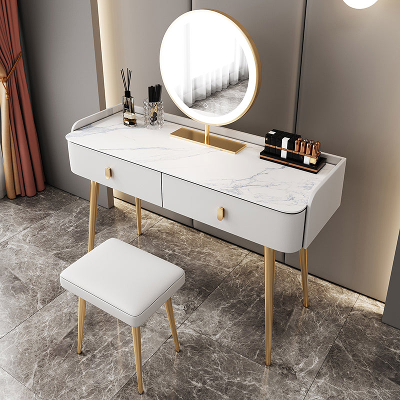 White Vanity with Makeup Table and Stool, 1/2 Drawers Dresser - 31.89" H