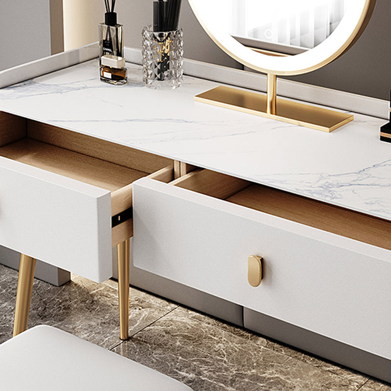 White Vanity with Makeup Table and Stool, 1/2 Drawers Dresser - 31.89" H