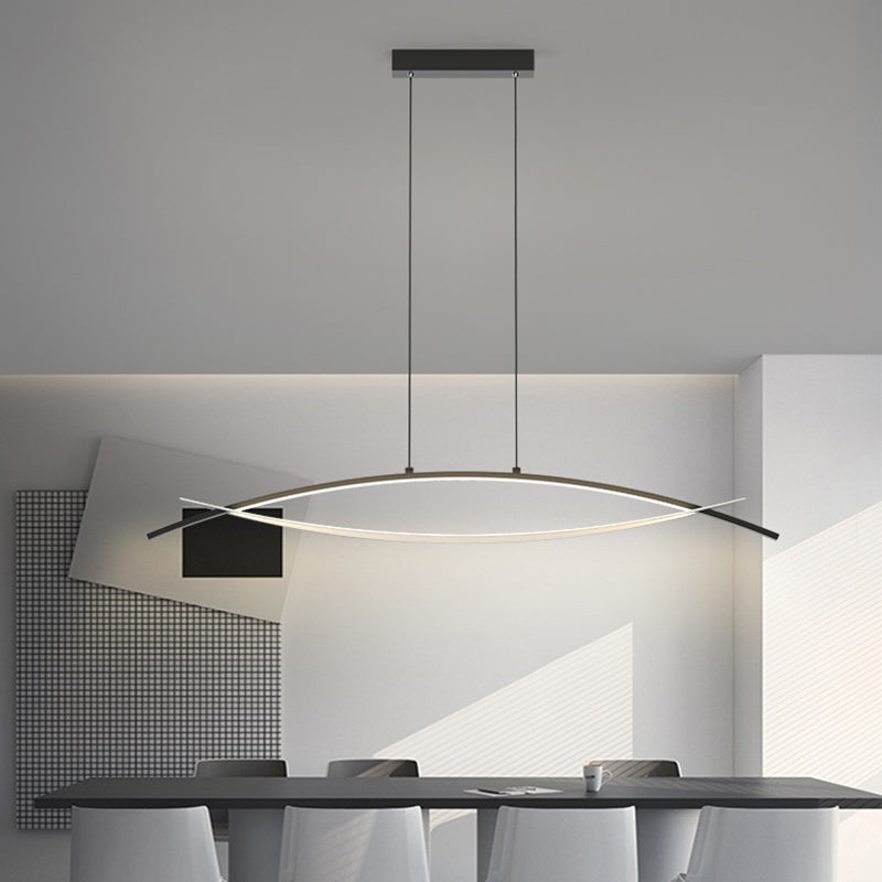 Simple Curved Hanging Island Light Metal LED Dining Room Island Ceiling Light