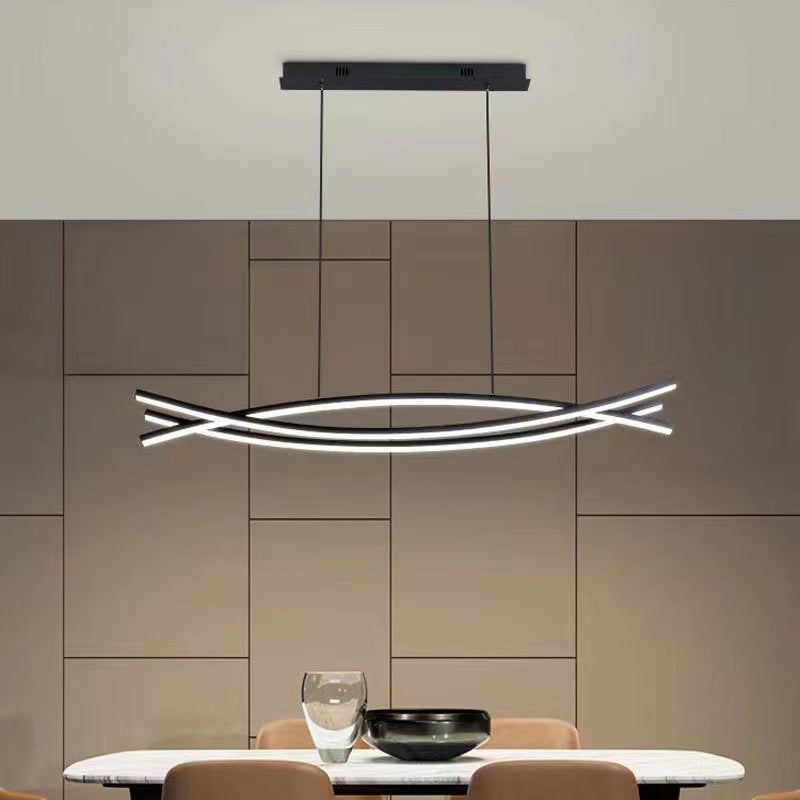 Modern Curved Hanging Island Light Metal LED Dining Room Island Ceiling Light