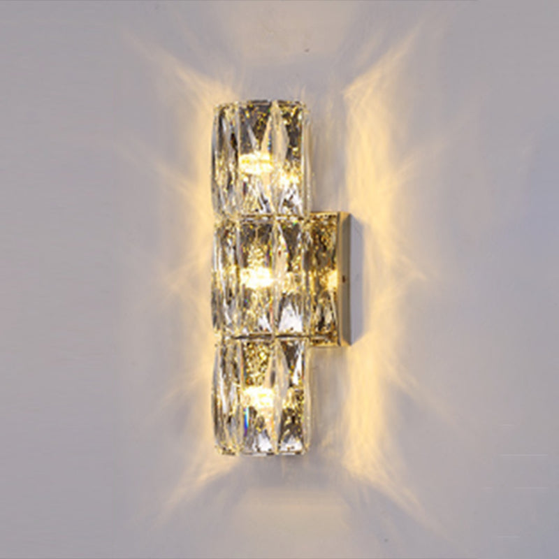 Light Luxury Metal Wall Light Rectangle Shape Wall Lamp with Crystal Shade for Bedroom