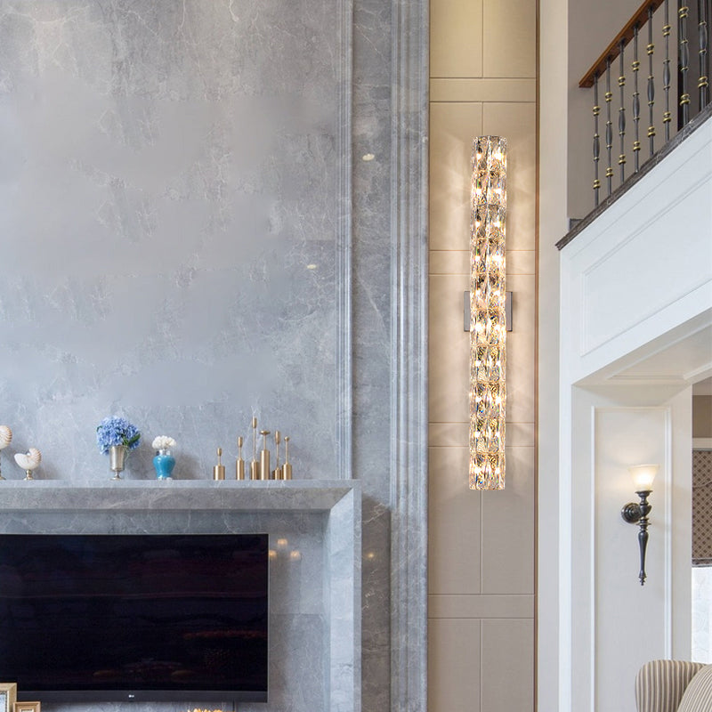Light Luxury Metal Wall Light Rectangle Shape Wall Lamp with Crystal Shade for Bedroom