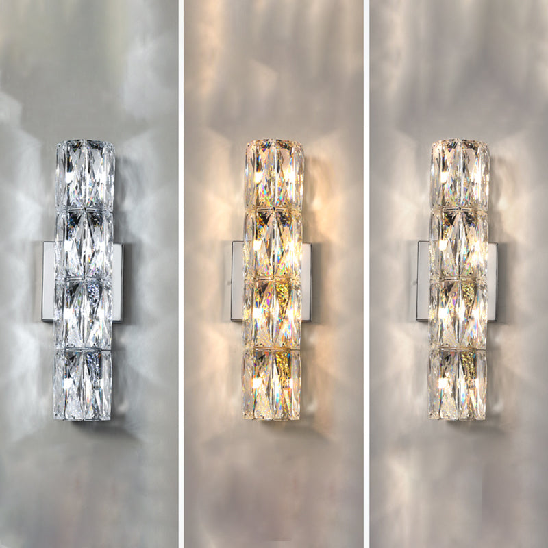 Light Luxury Metal Wall Light Rectangle Shape Wall Lamp with Crystal Shade for Bedroom