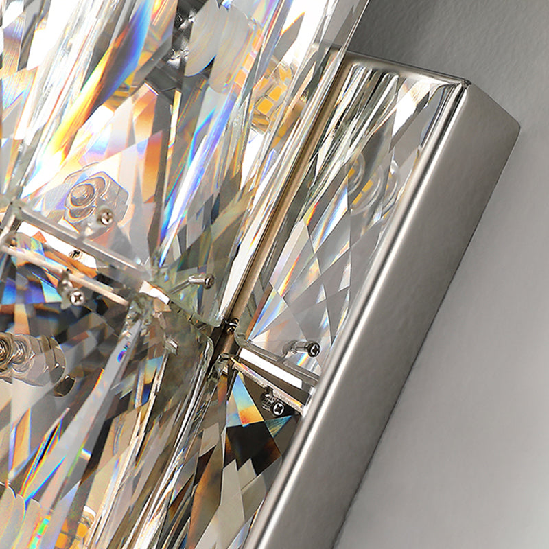 Light Luxury Metal Wall Light Rectangle Shape Wall Lamp with Crystal Shade for Bedroom