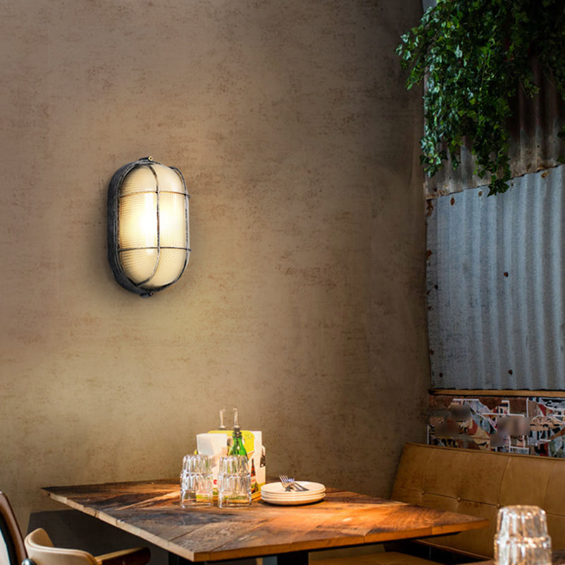 Industrial Metal Wall Sconce Geometric Shape Wall Light with Glass Shade for Living Room