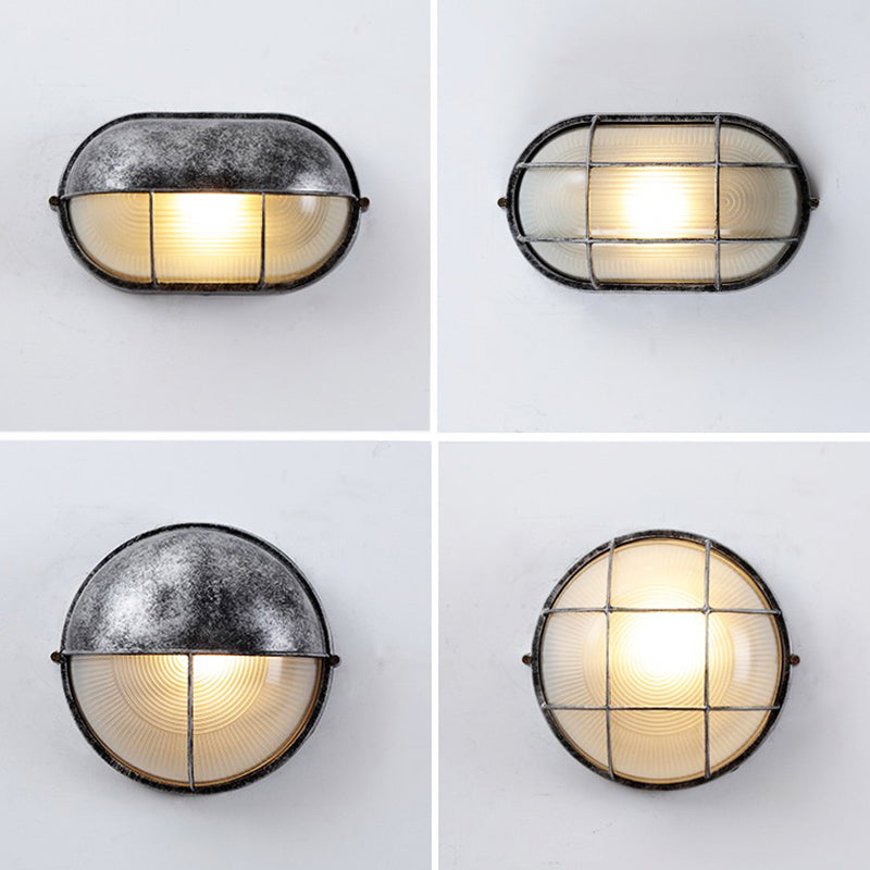 Industrial Metal Wall Sconce Geometric Shape Wall Light with Glass Shade for Living Room