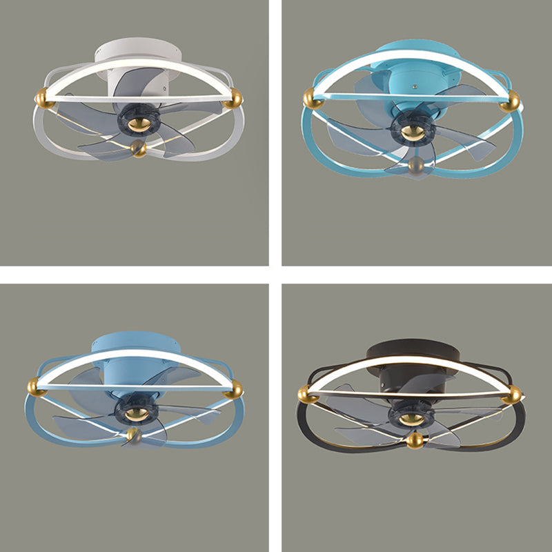 Metal Round Shape Ceiling Fans Light Modern 2-Lights Flush Mount Ceiling Fan Light