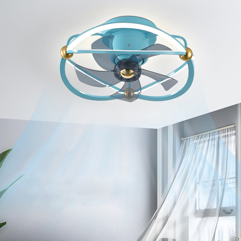 Metal Round Shape Ceiling Fans Light Modern 2-Lights Flush Mount Ceiling Fan Light