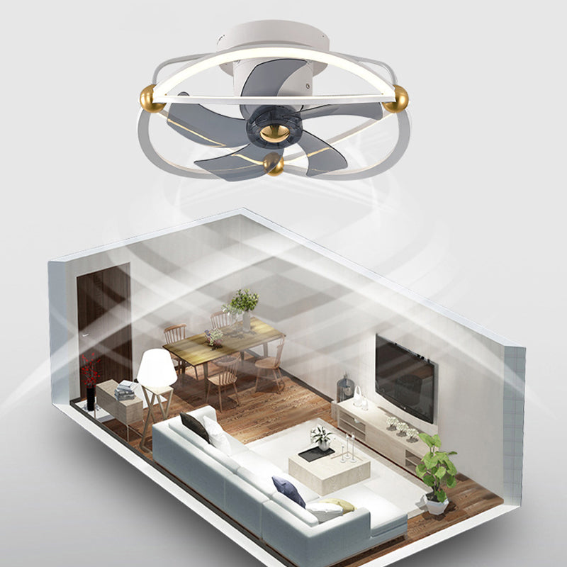 Metal Round Shape Ceiling Fans Light Modern 2-Lights Flush Mount Ceiling Fan Light