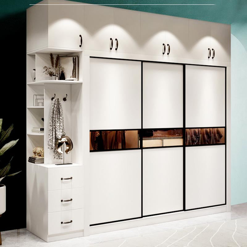Contemporary Wardrobe White Colour Wooden Wardrobe Closet With 2 Drawers