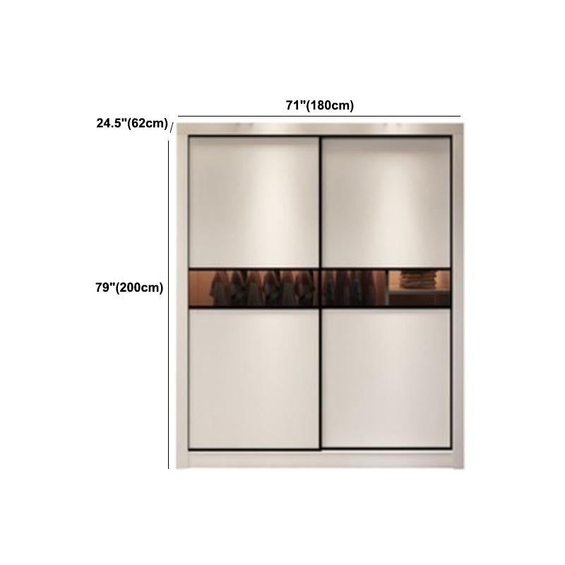 Contemporary Wardrobe White Colour Wooden Wardrobe Closet With 2 Drawers