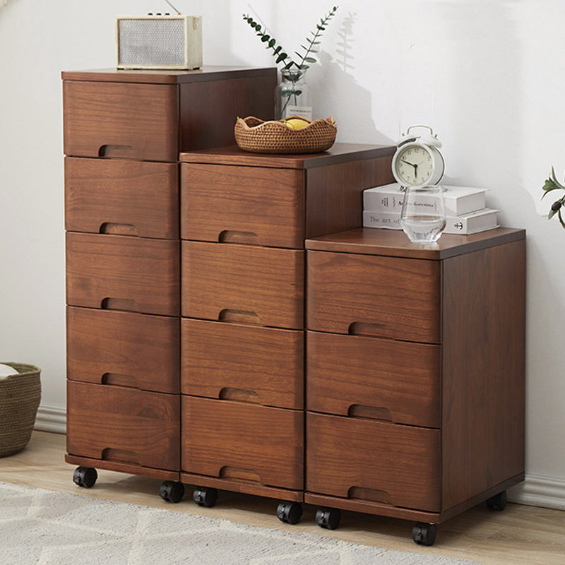 White and Brown Wooden Lingerie Chest Vertical Storage Chest Dresser with Wheels