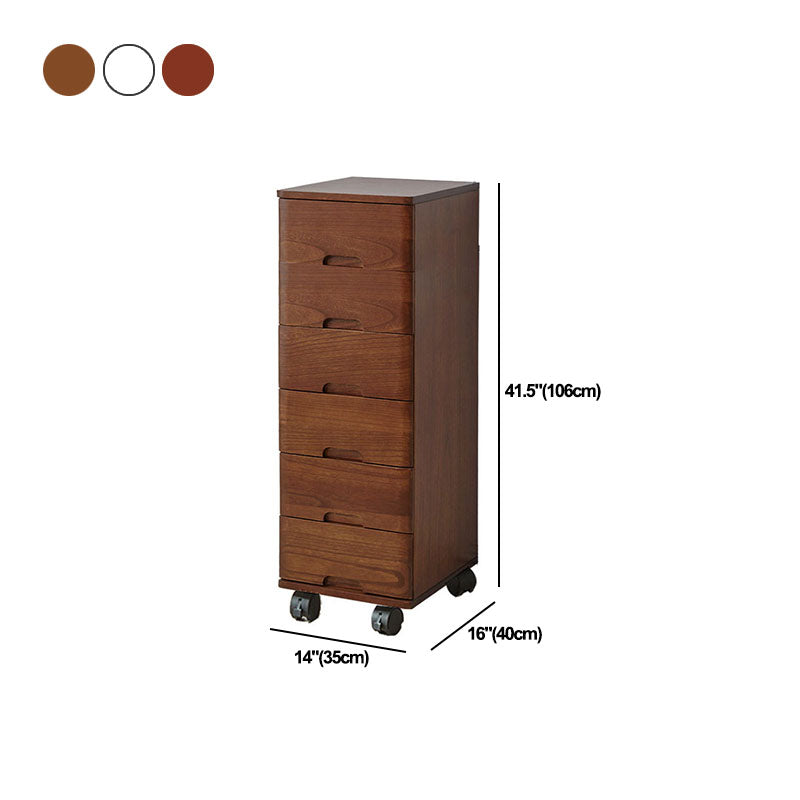 White and Brown Wooden Lingerie Chest Vertical Storage Chest Dresser with Wheels