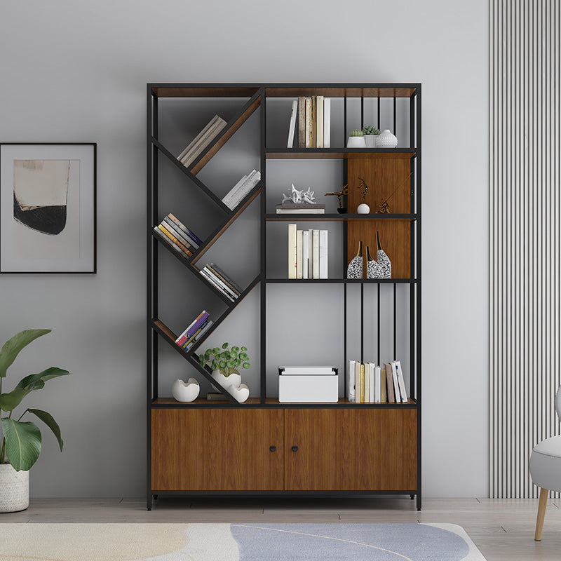 Scandinavian Open Back Bookshelf Metal Bookcase with Cabinet