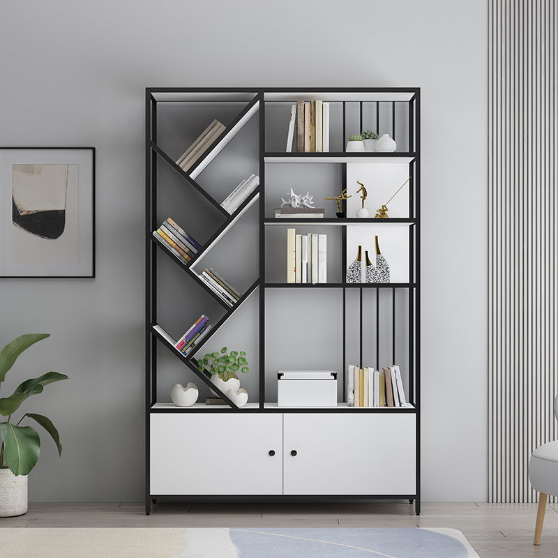 Scandinavian Open Back Bookshelf Metal Bookcase with Cabinet