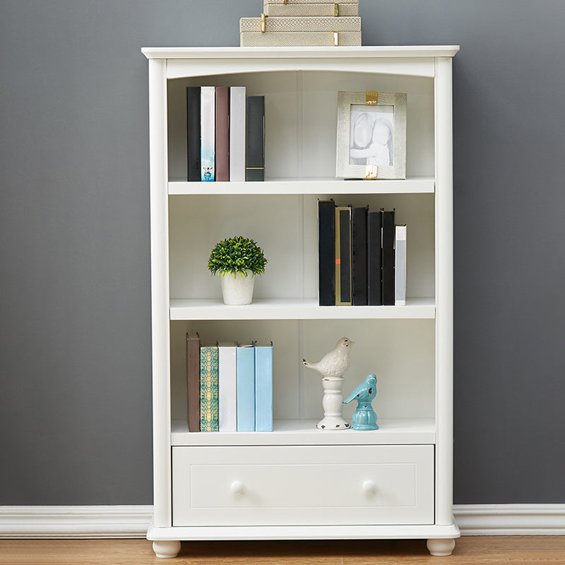 Modern Solid Wood Bookcase, White, Geometric Bookshelf for Bedroom