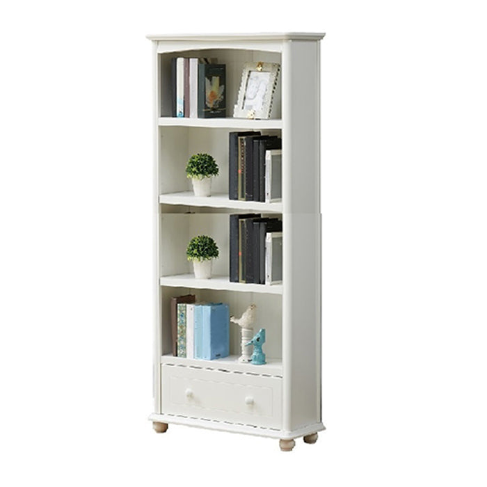 Modern Solid Wood Bookcase, White, Geometric Bookshelf for Bedroom