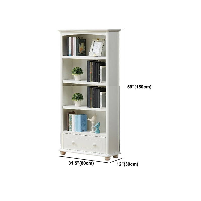 Modern Solid Wood Bookcase, White, Geometric Bookshelf for Bedroom