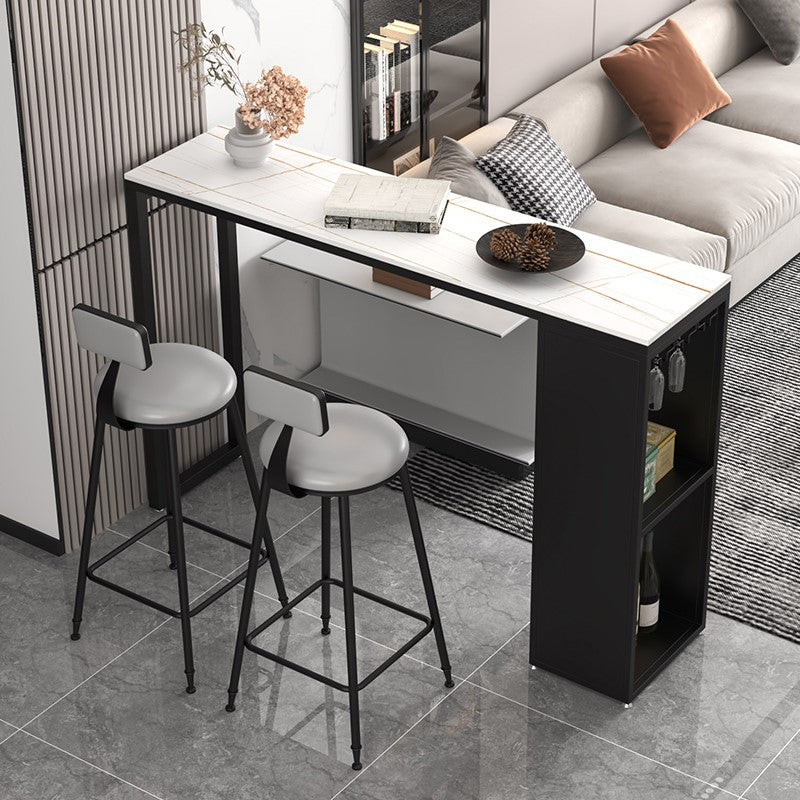 Stone Top Industrial Cocktail Bar Table with Storage Rectangle Counter Table