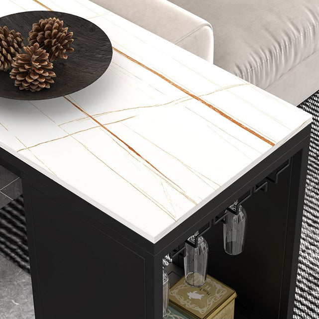 Stone Top Industrial Cocktail Bar Table with Storage Rectangle Counter Table