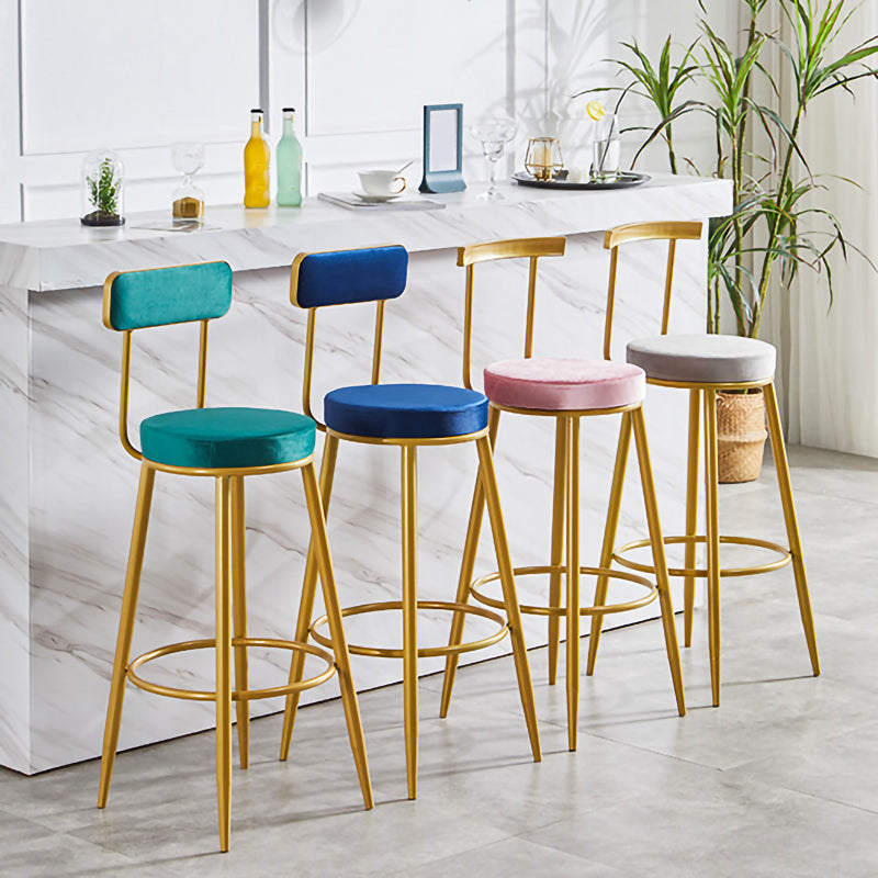 Nordic Armless Backrest Counter Stool Iron Cashier Bar Stool with Velvet Cushion