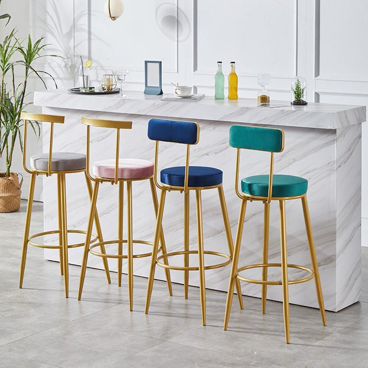Nordic Armless Backrest Counter Stool Iron Cashier Bar Stool with Velvet Cushion