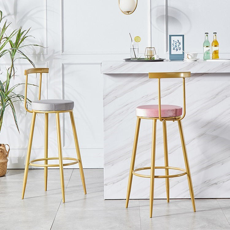 Nordic Armless Backrest Counter Stool Iron Cashier Bar Stool with Velvet Cushion