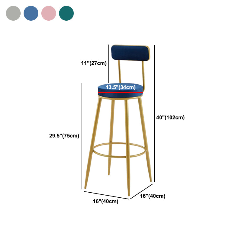 Nordic Armless Backrest Counter Stool Iron Cashier Bar Stool with Velvet Cushion