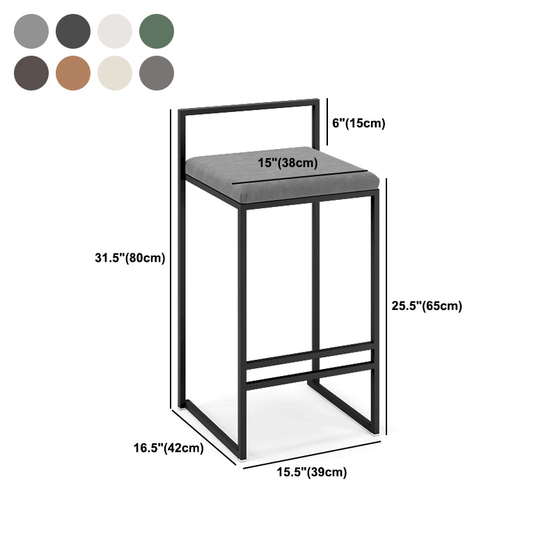 Modern Backrest Armless Counter Stool Iron Kitchen Bar Stool with Cushion and Pedal
