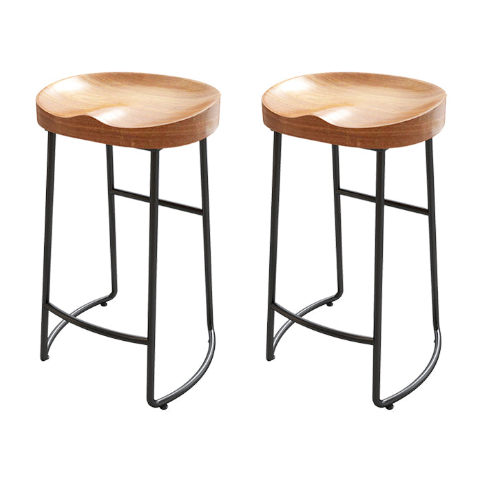 Modern Armless Backless Counter Stool Iron Dining Room Bar Stool with Wooden Seat