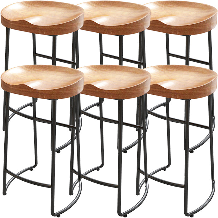 Modern Armless Backless Counter Stool Iron Dining Room Bar Stool with Wooden Seat