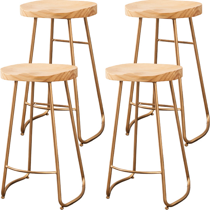 Modern Armless Backless Counter Stool Iron Dining Room Bar Stool with Wooden Seat