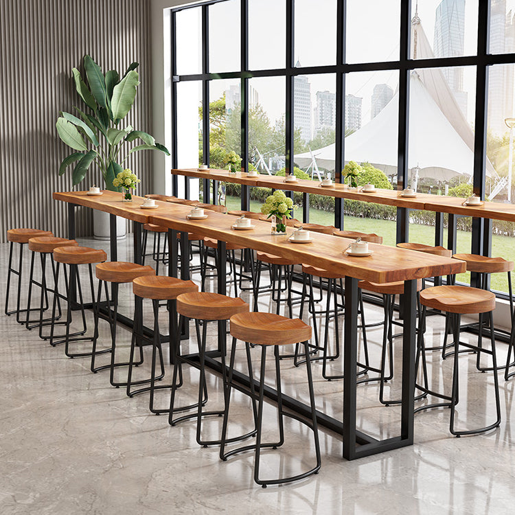 Modern Armless Backless Counter Stool Iron Dining Room Bar Stool with Wooden Seat