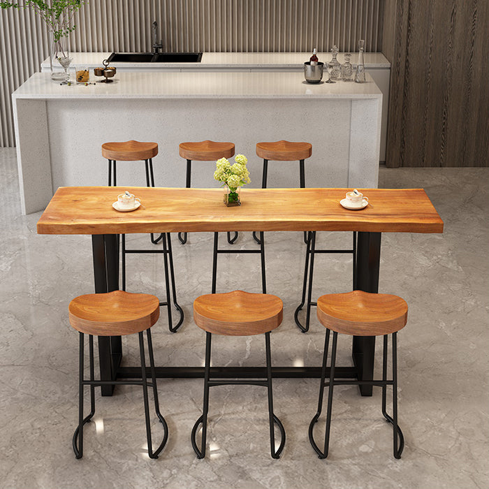 Modern Armless Backless Counter Stool Iron Dining Room Bar Stool with Wooden Seat