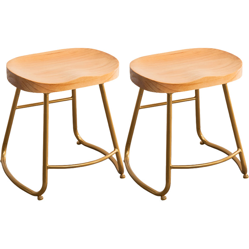 Modern Armless Backless Counter Stool Iron Kitchen Bar Stool with Pedal and Wooden Seat