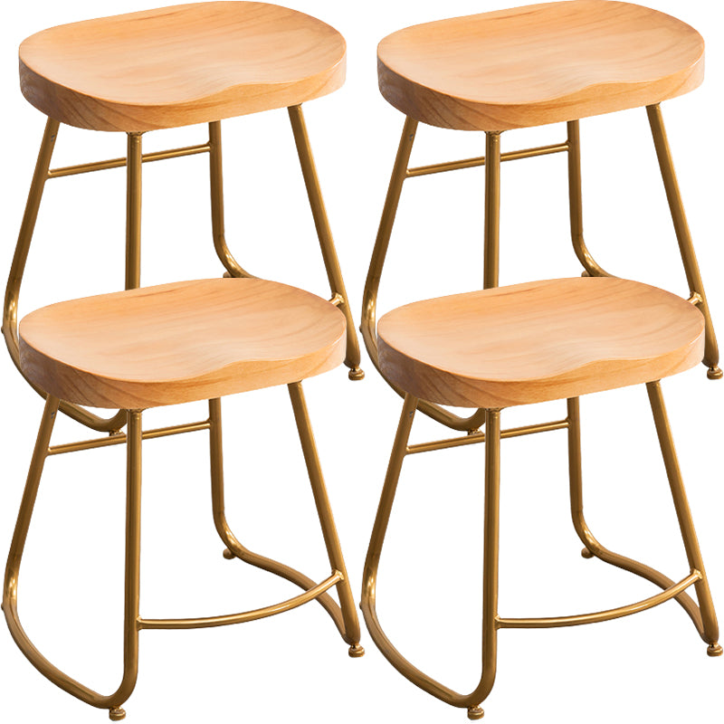 Modern Armless Backless Counter Stool Iron Kitchen Bar Stool with Pedal and Wooden Seat