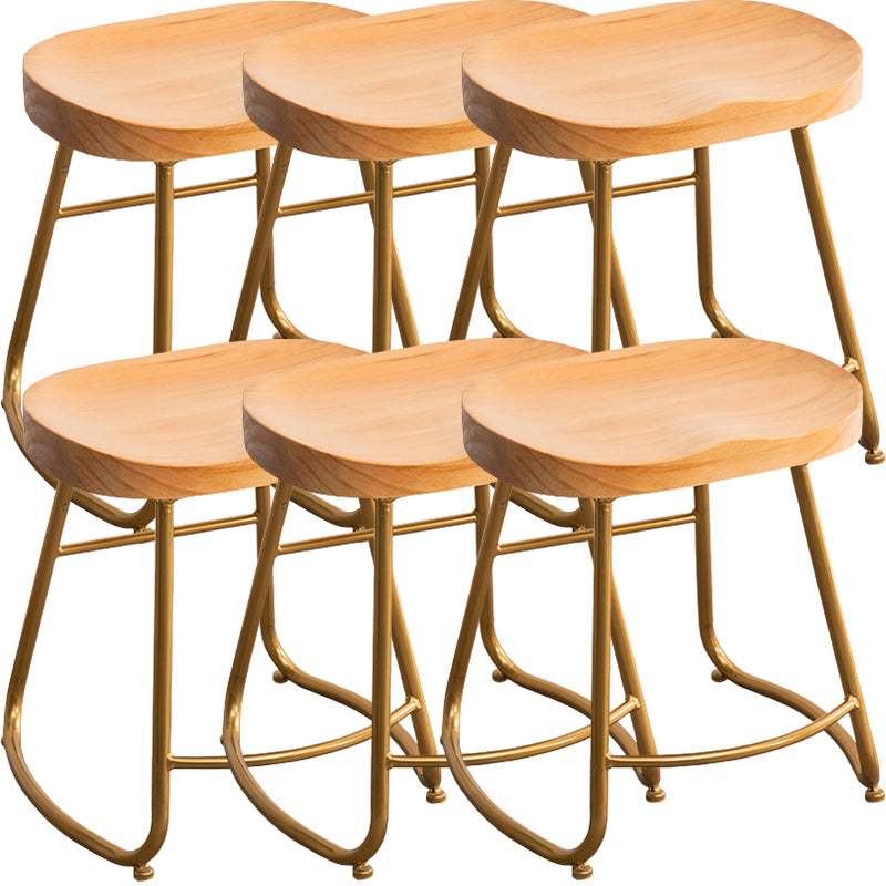 Modern Armless Backless Counter Stool Iron Kitchen Bar Stool with Pedal and Wooden Seat