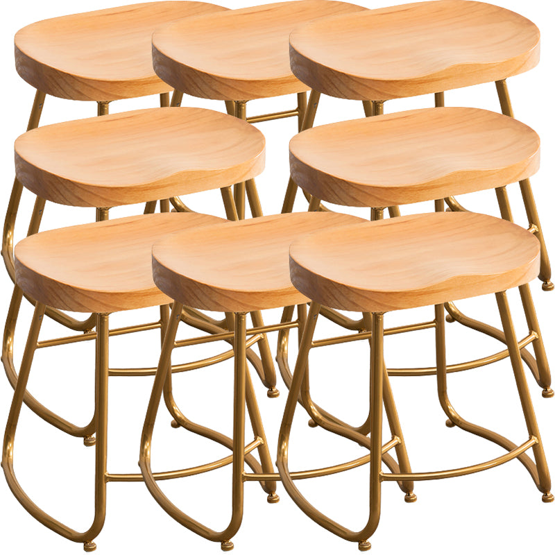 Modern Armless Backless Counter Stool Iron Kitchen Bar Stool with Pedal and Wooden Seat