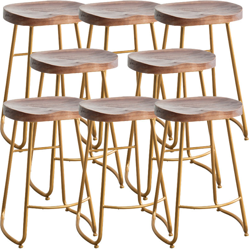 Modern Armless Backless Counter Stool Iron Kitchen Bar Stool with Pedal and Wooden Seat