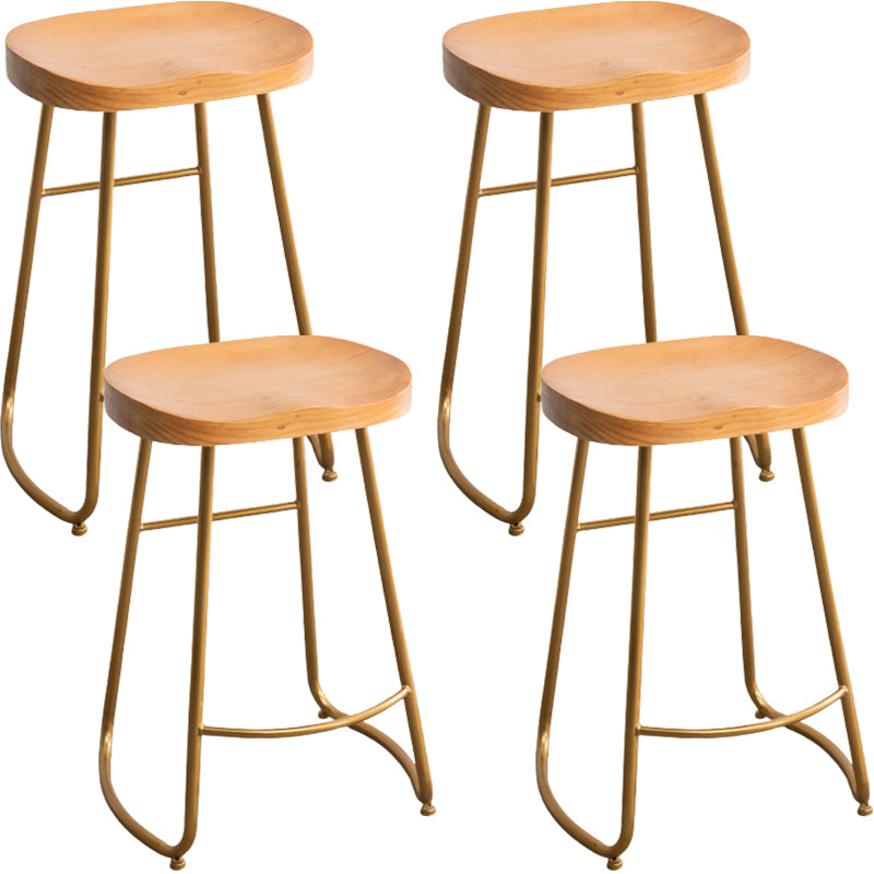 Modern Armless Backless Counter Stool Iron Kitchen Bar Stool with Pedal and Wooden Seat