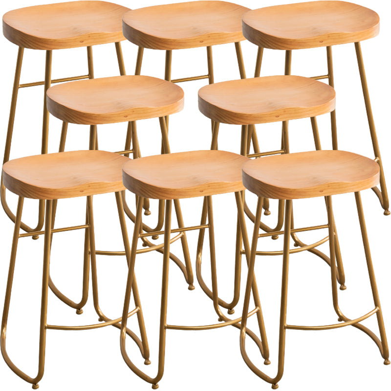 Modern Armless Backless Counter Stool Iron Kitchen Bar Stool with Pedal and Wooden Seat