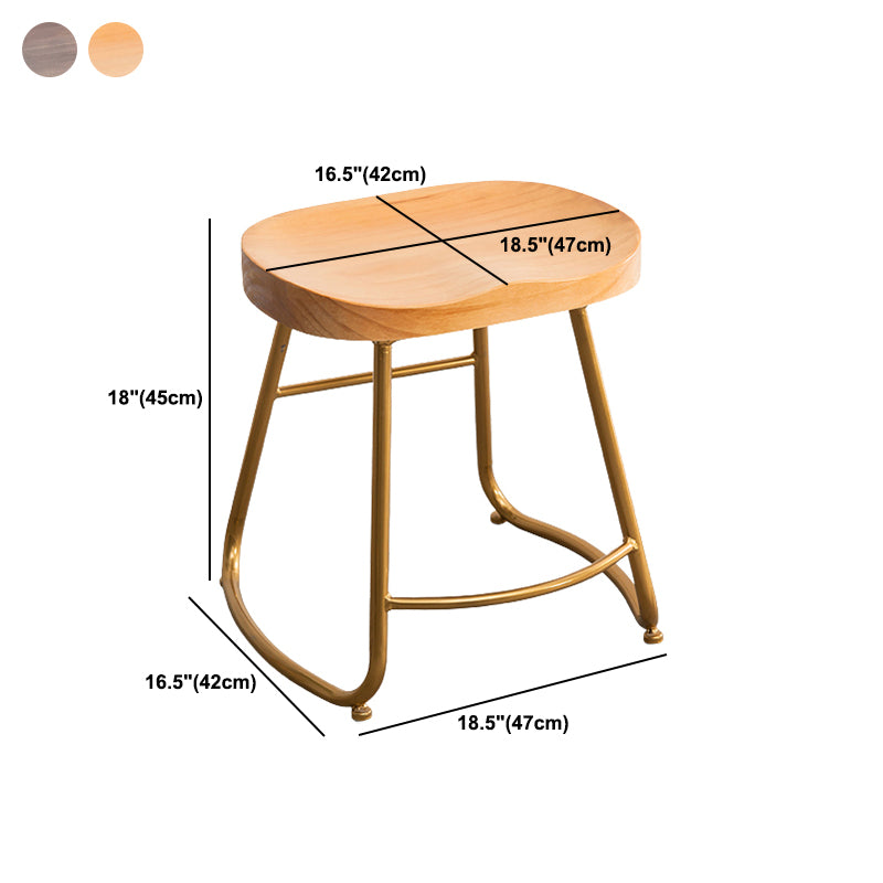 Modern Armless Backless Counter Stool Iron Kitchen Bar Stool with Pedal and Wooden Seat
