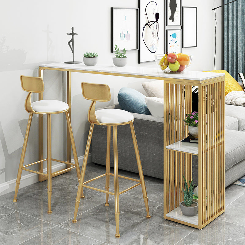 Glam Storage Bar Pub Table Set 1/2/3 Pieces Rectangle White Stone Top Bar Set