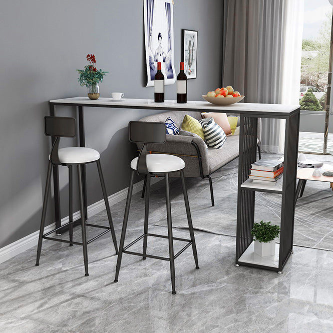 Glam Storage Bar Pub Table Set 1/2/3 Pieces Rectangle White Stone Top Bar Set