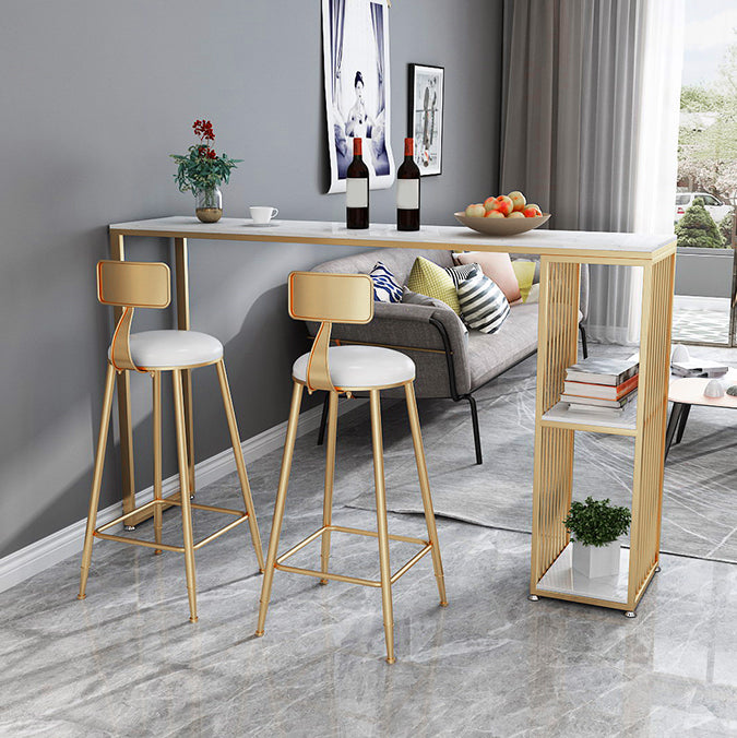 Glam Storage Bar Pub Table Set 1/2/3 Pieces Rectangle White Stone Top Bar Set