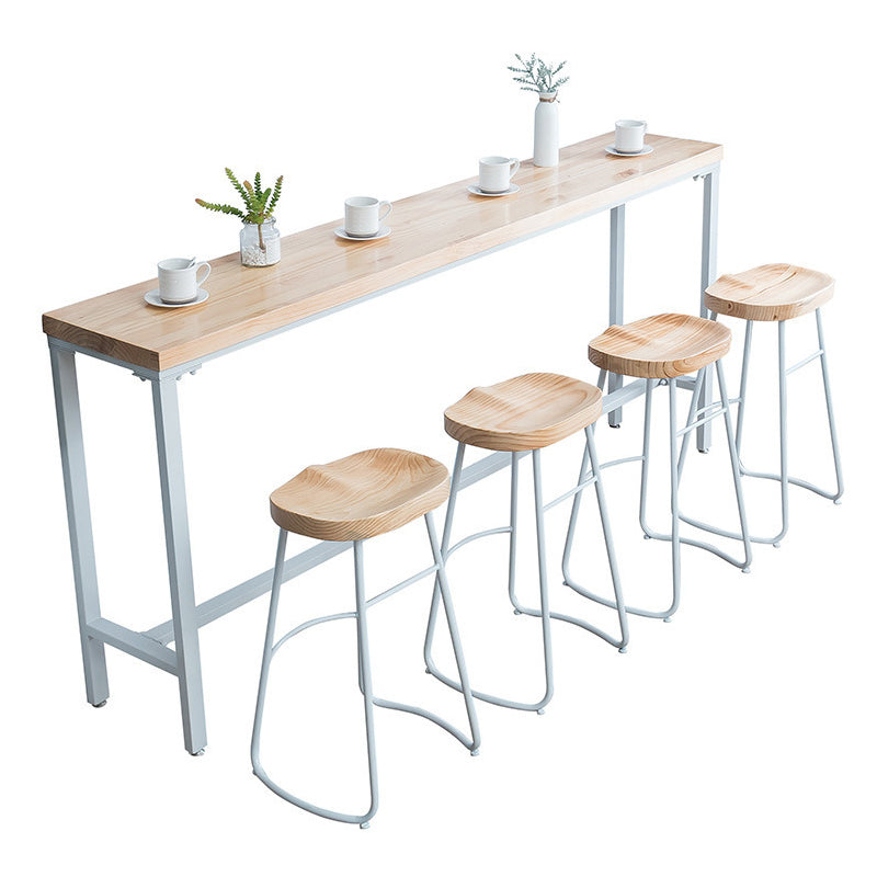 Luxury Rectangle Solid Wood Bar Table Set 1/5 Pieces Counter Table with White Stools